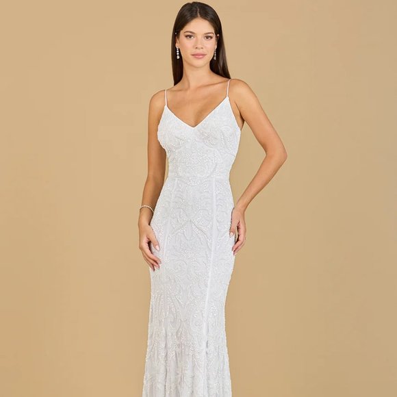 Size 10 LARA 51138 - BEADED SPAGHETTI STRAP MERMAID GOWN - Picture 1 of 4